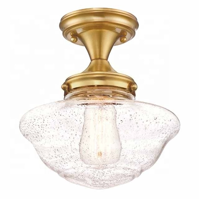 1-light Ceiling light Clear Seeded glass gold finish modern Semi Flush Mount lighting fixture Hallway Porch Bedroom Corridor