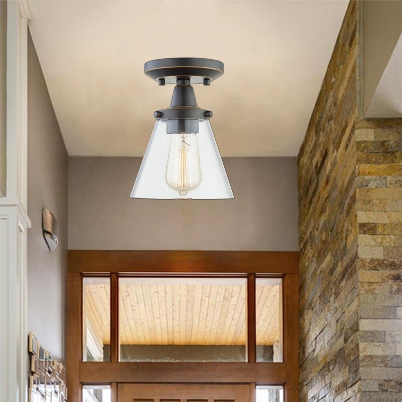 Semi Flush Mount 1-light Ceiling Light  ORB finish with highlight Clear Glass Shade Hallway Living Room Entryway