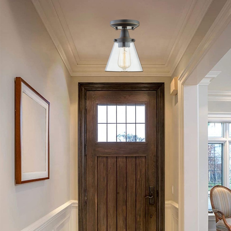 Semi Flush Mount 1-light Ceiling Light  ORB finish with highlight Clear Glass Shade Hallway Living Room Entryway