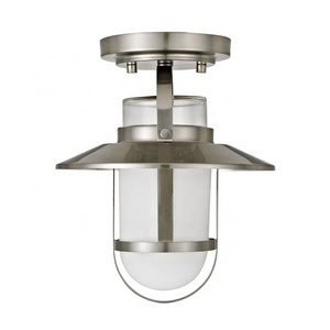 Outdoor 1-light ceiling light brush nickel finish frosted glass shade Semi Flush Mount hall Hallway Corridor Porch Patio