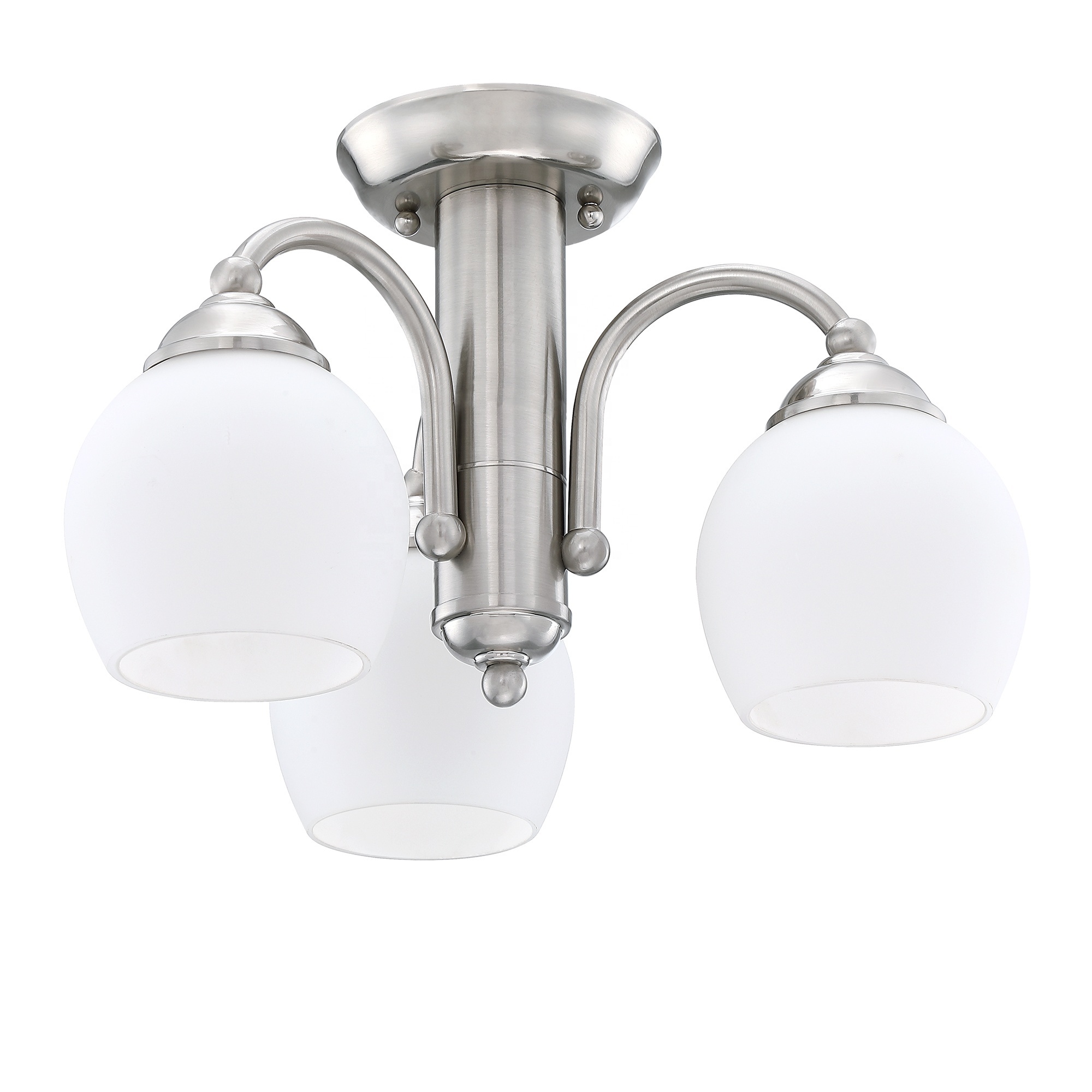 Semi-flush mount 3-lights Ceiling light Brushed nickel black bronze finish double white glass shades Hallway Kitchen