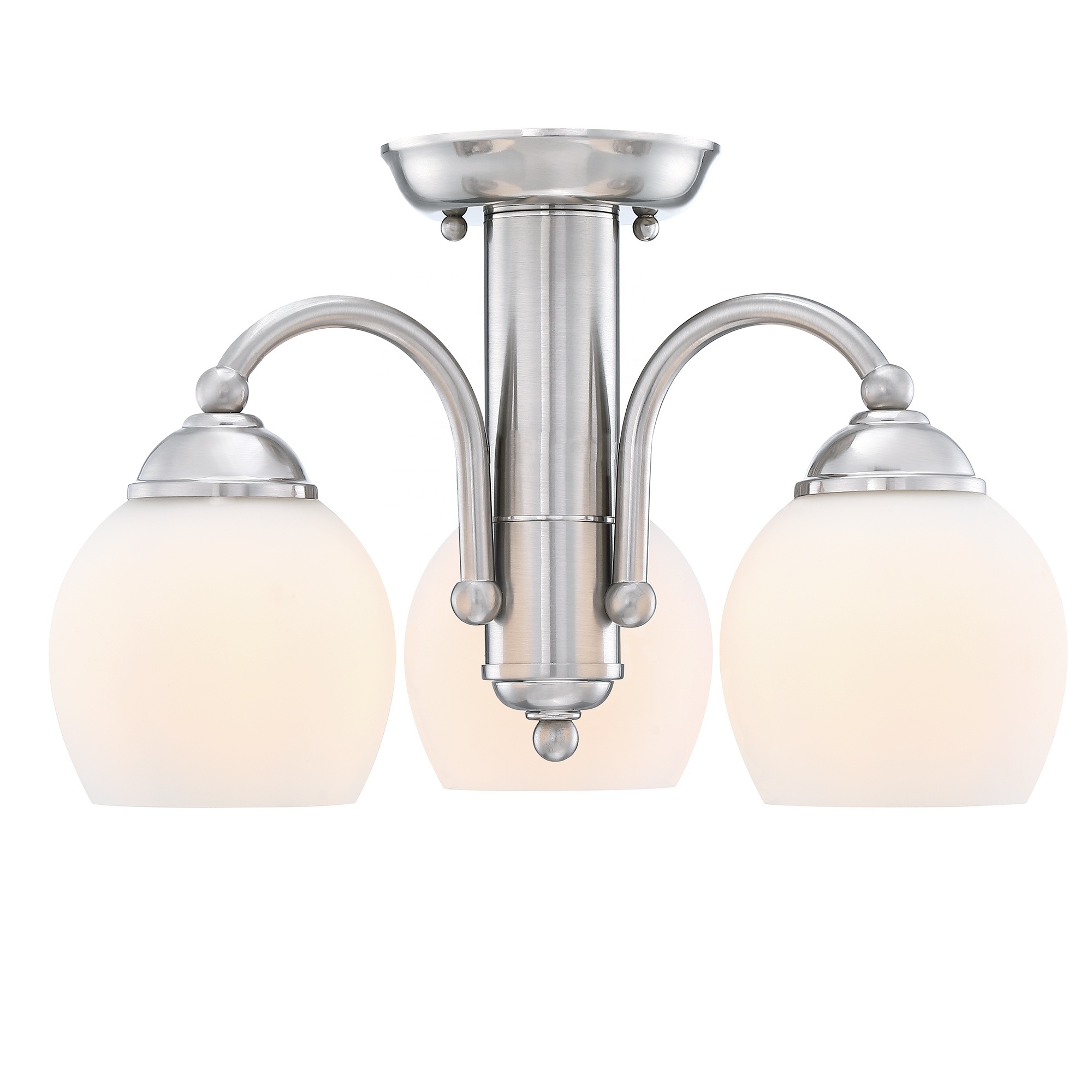 Semi-flush mount 3-lights Ceiling light Brushed nickel black bronze finish double white glass shades Hallway Kitchen