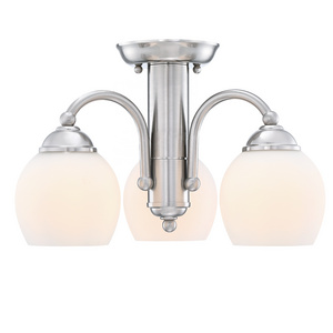 Semi-flush mount 3-lights Ceiling light Brushed nickel black bronze finish double white glass shades Hallway Kitchen