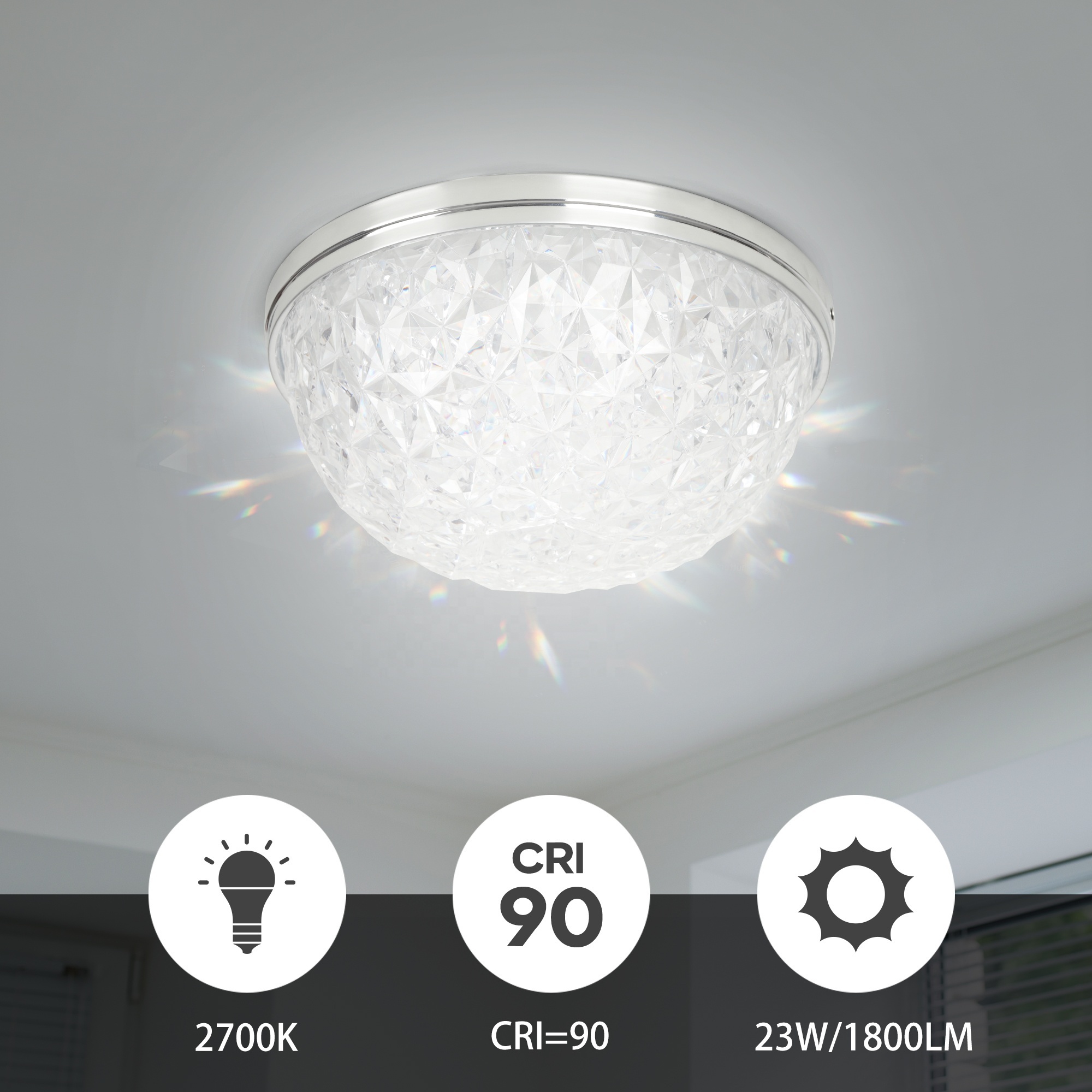 Modern 13inch LED Ceiling Light Decorative Dome Cover Brushed nickel finish Acrylic shade dimmable 17W  5000K Hallway Bedroom