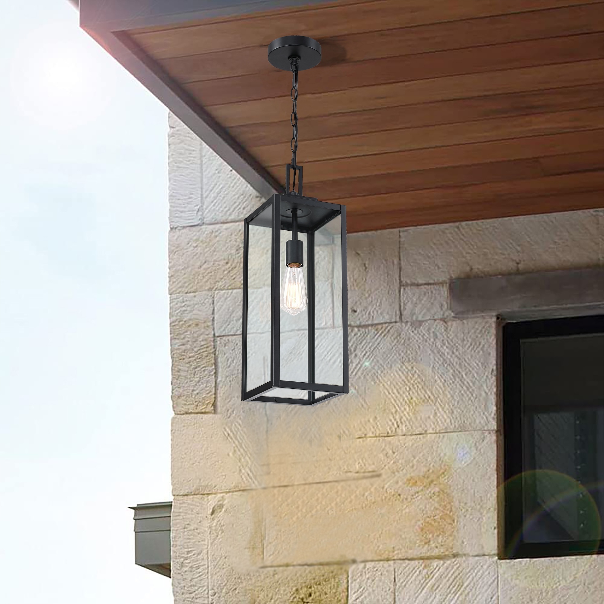 Outdoor Pendant Light Modern Exterior Hanging Lighting Waterproof Ceiling Mount Lamp Black finish Front Porch Entryway Doorway