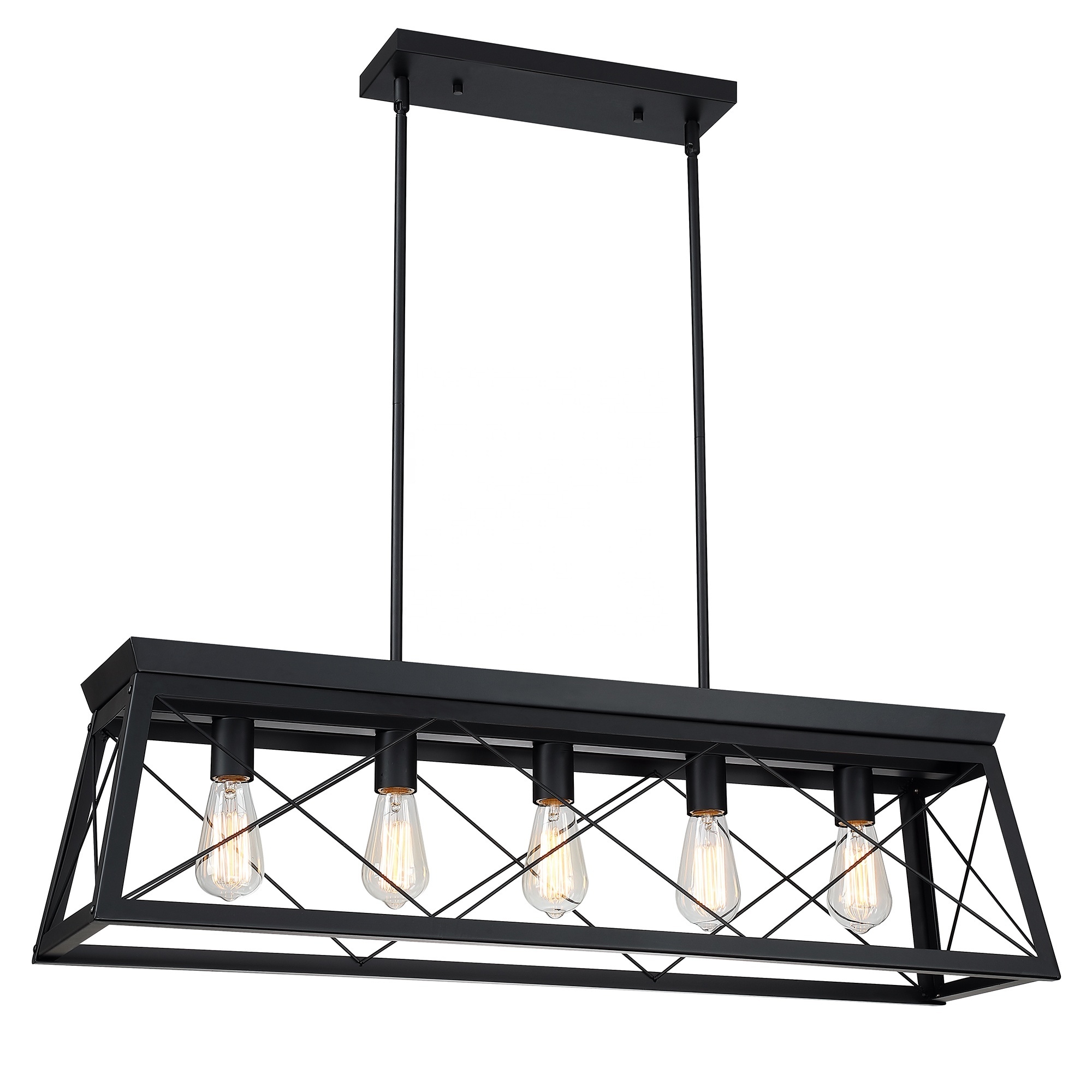 5-Light Linear Pendant Light Fixture Farmhouse Rectangular hanging Chandeliers Kitchen Island dining room black finish