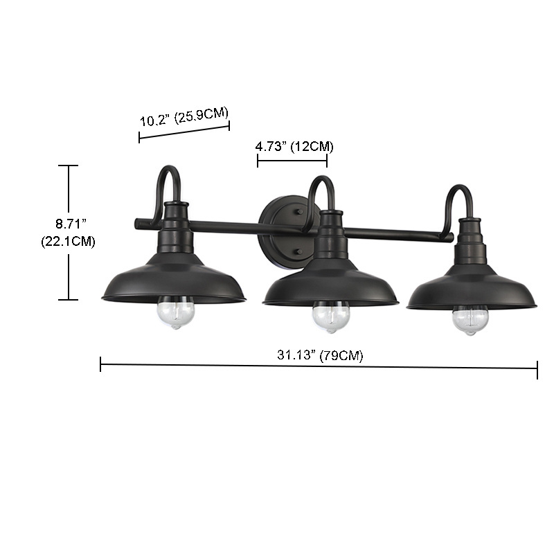 Black Finish Steel Wall Sconce Lighting Vintage 3-light Vanity Wall Hanging Luminaire for Bathroom