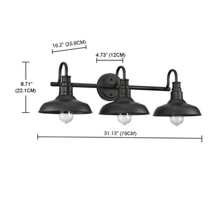 Black Finish Steel Wall Sconce Lighting Vintage 3-light Vanity Wall Hanging Luminaire for Bathroom