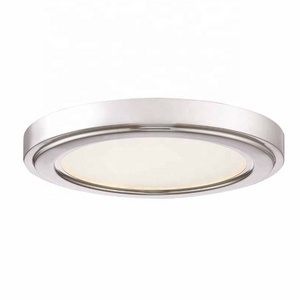 9" LED 5000K single kelvin LED flush mount plastic shade and brush steel finish LED ceiling lights