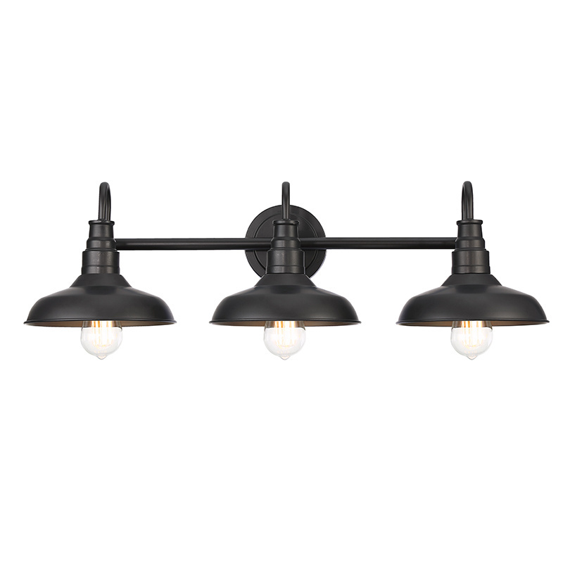 Black Finish Steel Wall Sconce Lighting Vintage 3-light Vanity Wall Hanging Luminaire for Bathroom