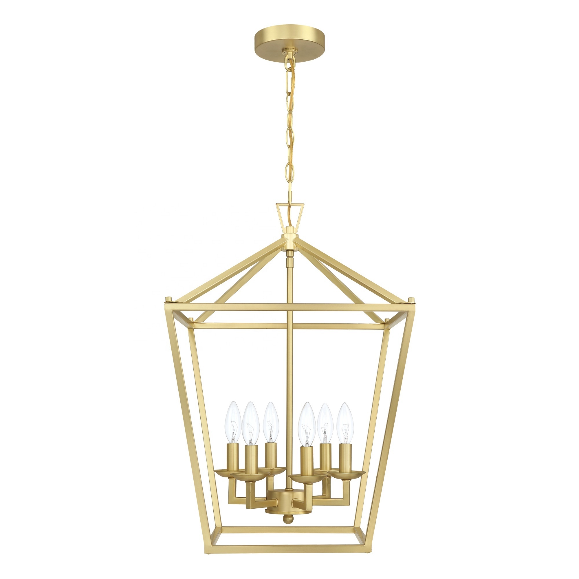 6-Light gold Farmhouse Chandelier 16 Inches Cage Hanging Lights Rustic Lantern Pendant Lighting for Kitchen Island Dining Room