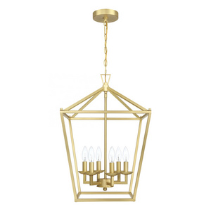 6-Light gold Farmhouse Chandelier 16 Inches Cage Hanging Lights Rustic Lantern Pendant Lighting for Kitchen Island Dining Room