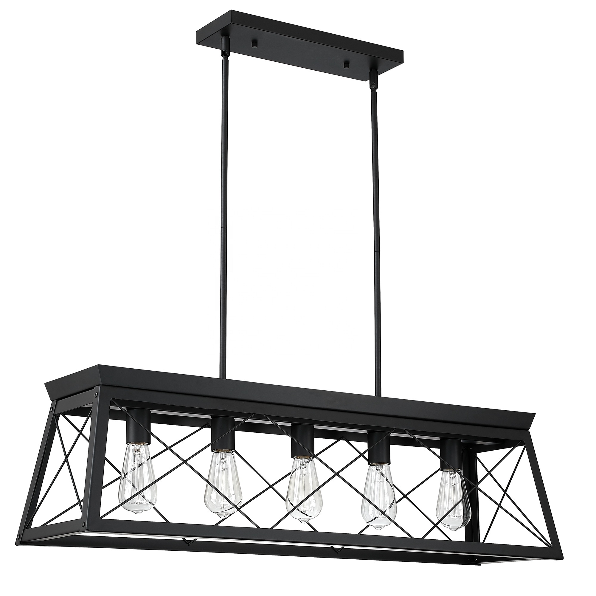 5-Light Linear Pendant Light Fixture Farmhouse Rectangular hanging Chandeliers Kitchen Island dining room black finish