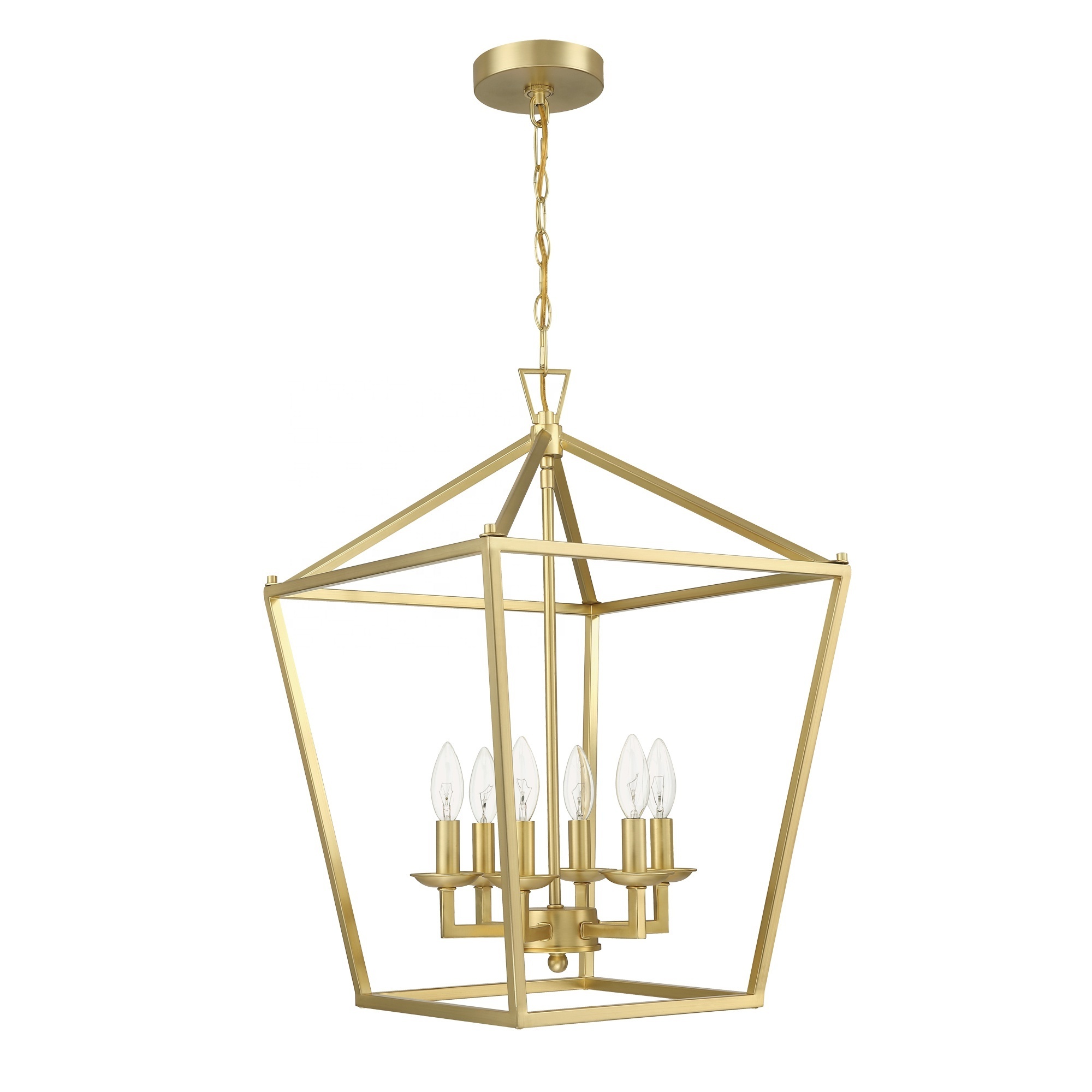 6-Light gold Farmhouse Chandelier 16 Inches Cage Hanging Lights Rustic Lantern Pendant Lighting for Kitchen Island Dining Room