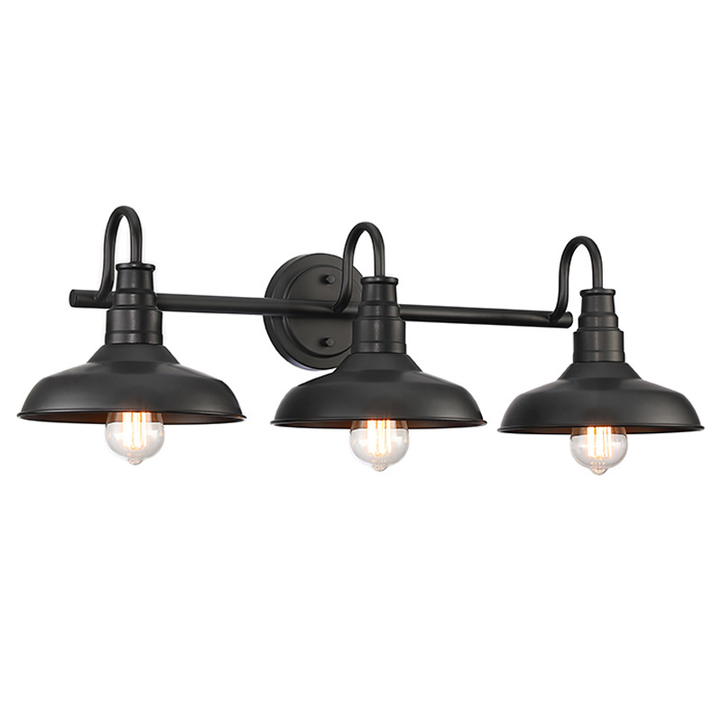 Black Finish Steel Wall Sconce Lighting Vintage 3-light Vanity Wall Hanging Luminaire for Bathroom