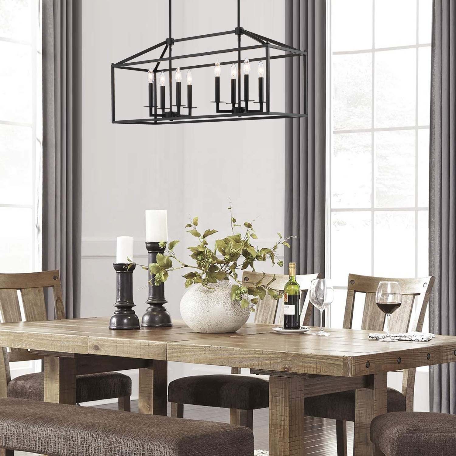 8-light Black Farmhouse Industrial Pendant Light Rustic Lantern Modern Chandelier Black Kitchen Lighting Fixture