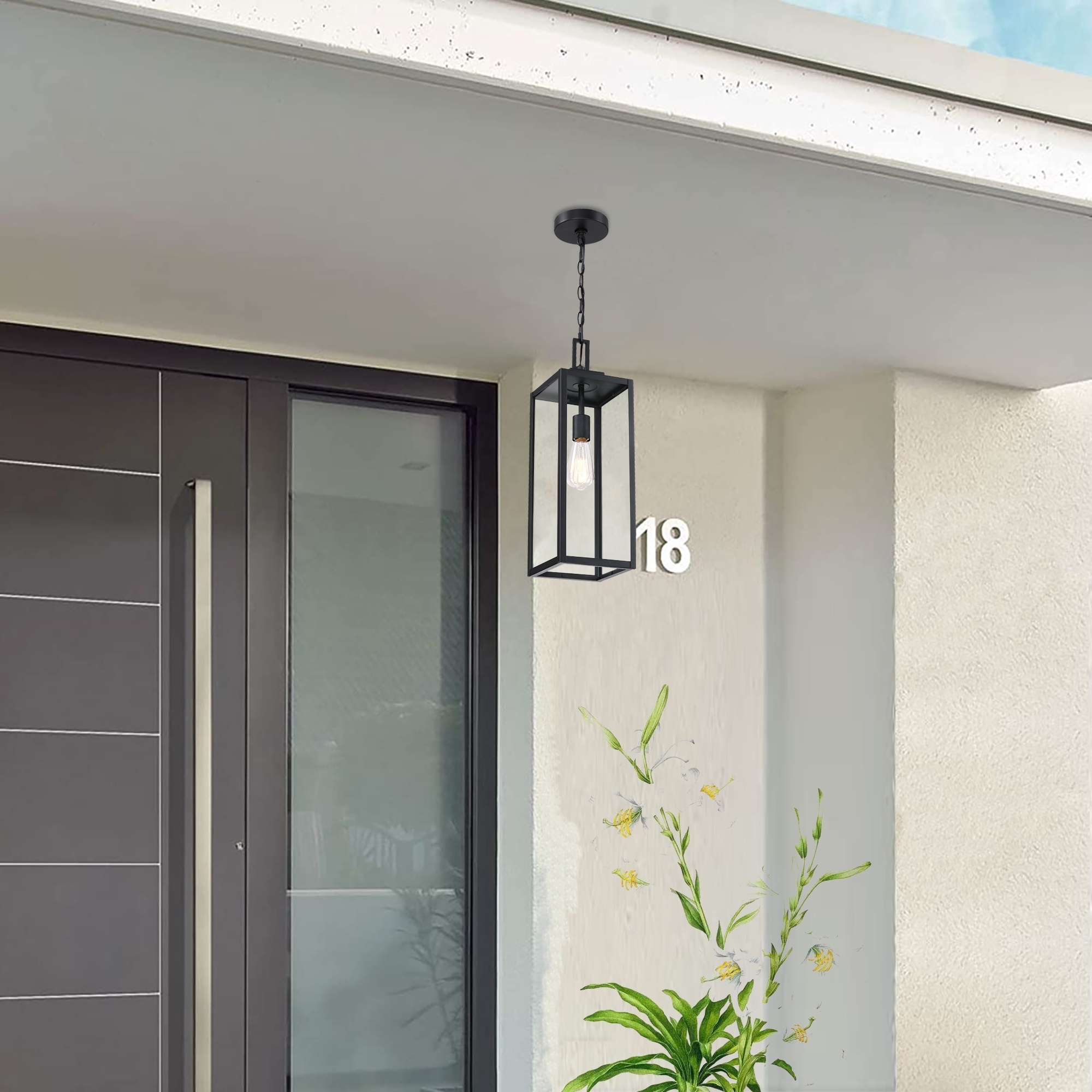 Outdoor Pendant Light Modern Exterior Hanging Lighting Waterproof Ceiling Mount Lamp Black finish Front Porch Entryway Doorway