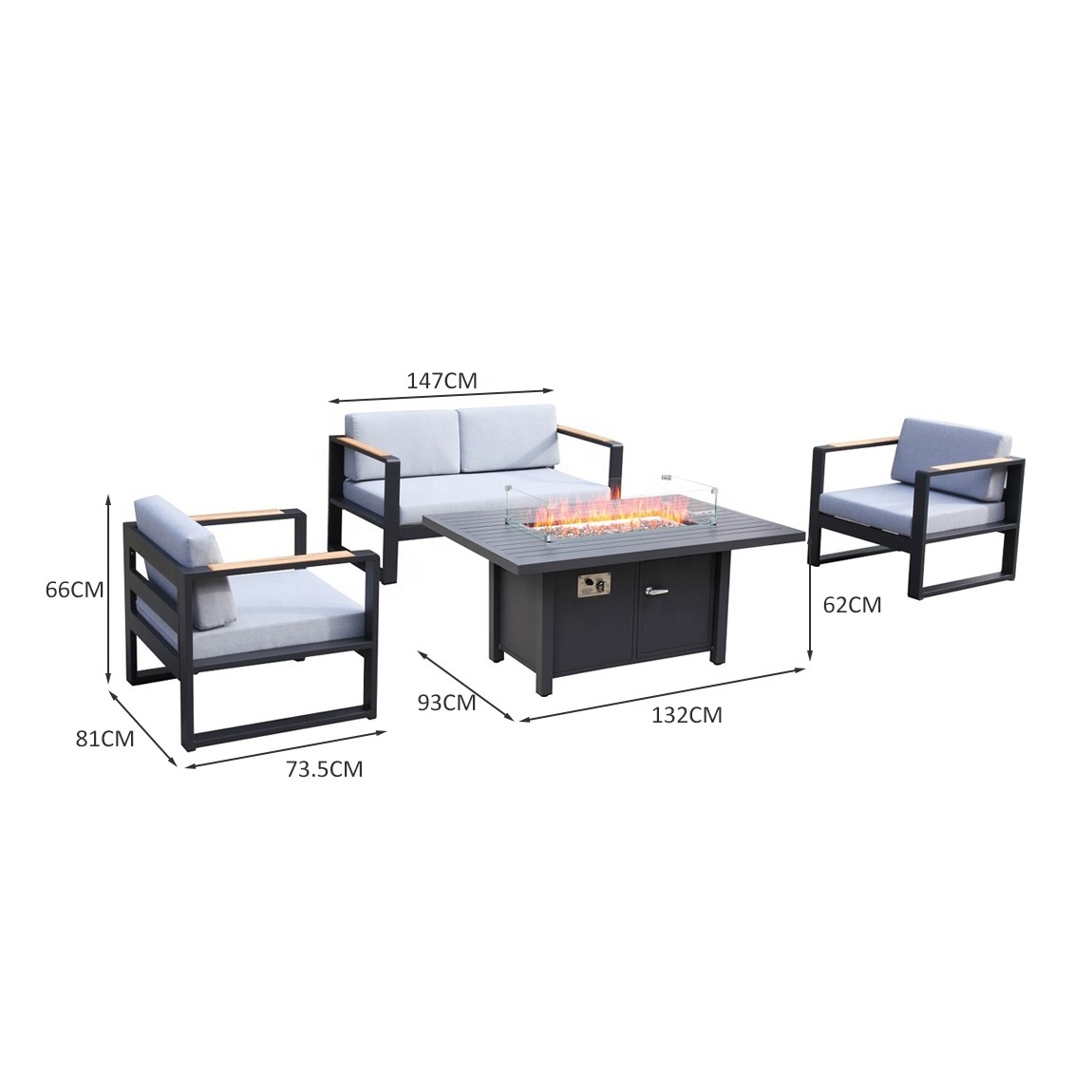 NT3062 factory sale Aluminum Outdoor sofa garden Set  luxury sectional sofa with gas fire pit table