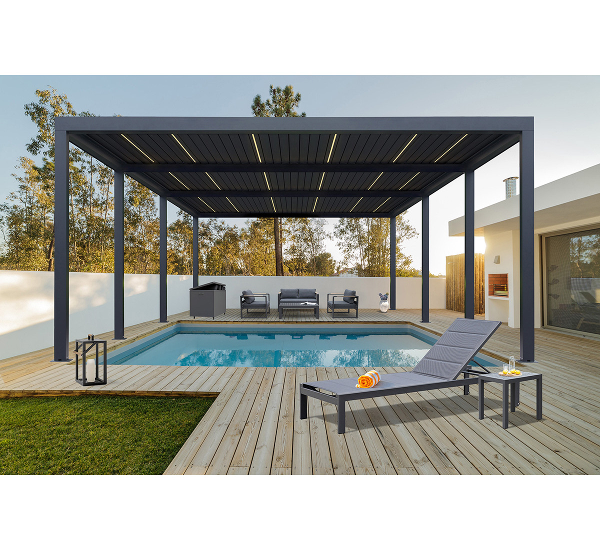 JN Modern Waterproof Louver Roof System Kits Electric Gazebo Garden Bioclimatic Outdoor Aluminium Pergola