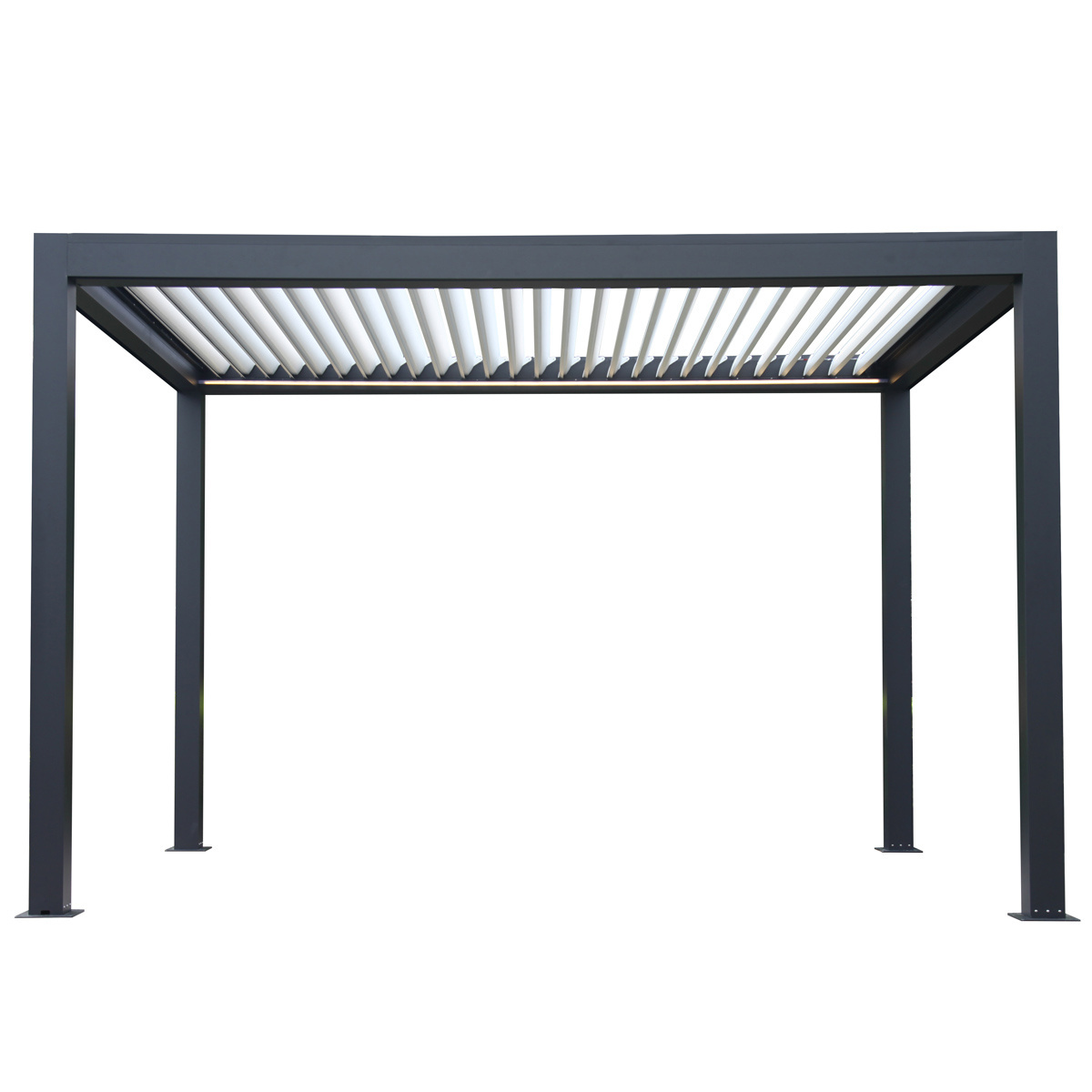 Waterproof opening Louver Roof Modern Luxury Aluminum Electric Outdoor Pergola with Bright Light