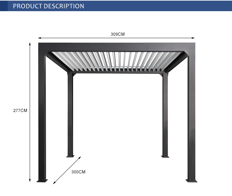 Customized Waterproof Louver Roof System Kits Electric Gazebo Garden Bioclimatic Outdoor Aluminium Pergola