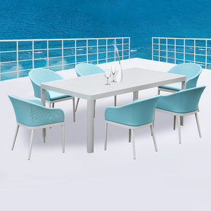 Residential & Commercial Outdoor  Dining Set Aluminum Slat Top Table with 6 Olifen Woven Fabric Chair