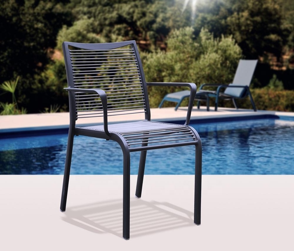 Residential & Commercial  Aluminum Frame PVC Slat Seat and Back Patio Outdoor Dining Chair for Garden Grade & Beach