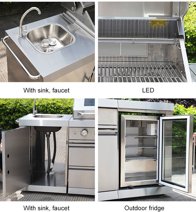 JN611 Outdoor Kitchen island All Stainless steel Outdoor kitchen BBQ Waterproof with Outdoor fridge 4 burners BBQ