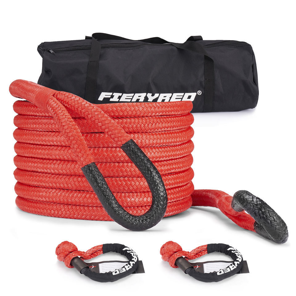 FIREYRED 33900LBS Nylon Energy Towing Strap Recovery Kinetic Tow Rope Set for Off Road Truck ATV UTV SUV