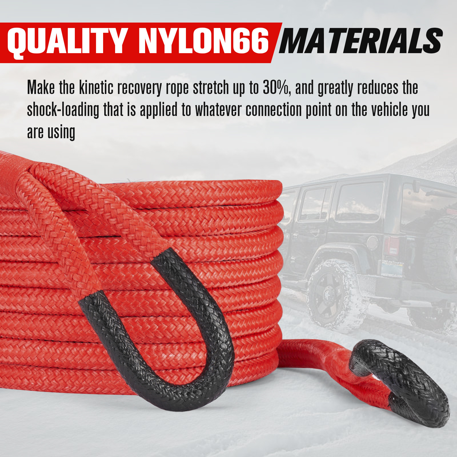 FIREYRED 33900LBS Nylon Energy Towing Strap Recovery Kinetic Tow Rope Set for Off Road Truck ATV UTV SUV