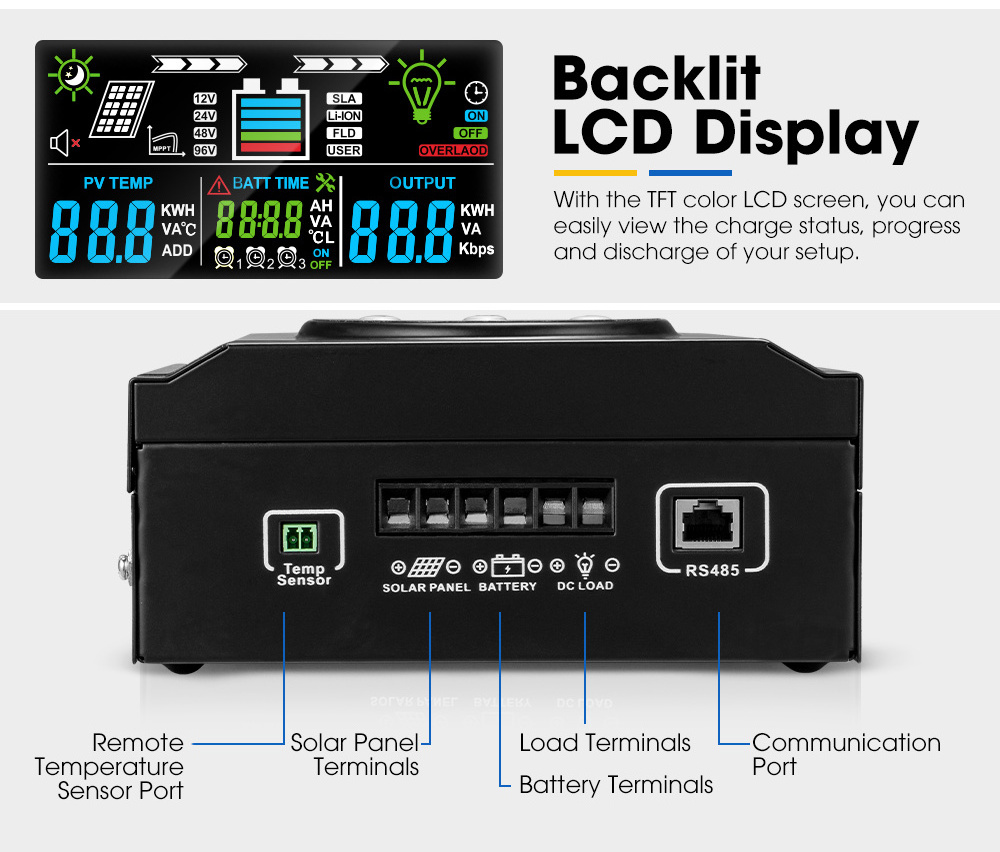 DC MONT 12v 24v 48v MPPT 40A Solar Charge Controller With Wireless Remote Control For Gel or LIFEPO4 Battery Solar Controller