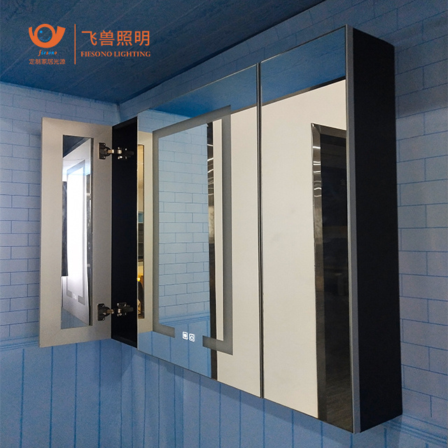 Modern hotel aluminum Dark Black aluminum LED Bathroom cabinet with bathroom mirror light