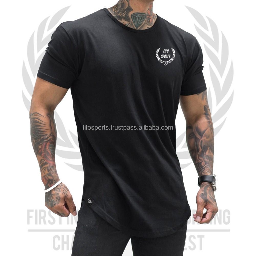 Men's Longline T-Shirt Oversize Blank T-Shirt Men Round bottom long tail t shirt Scoop Neck Tee Long-line Curved Hem T Shirts