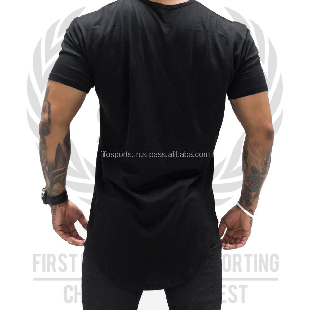 Men's Longline T-Shirt Oversize Blank T-Shirt Men Round bottom long tail t shirt Scoop Neck Tee Long-line Curved Hem T Shirts