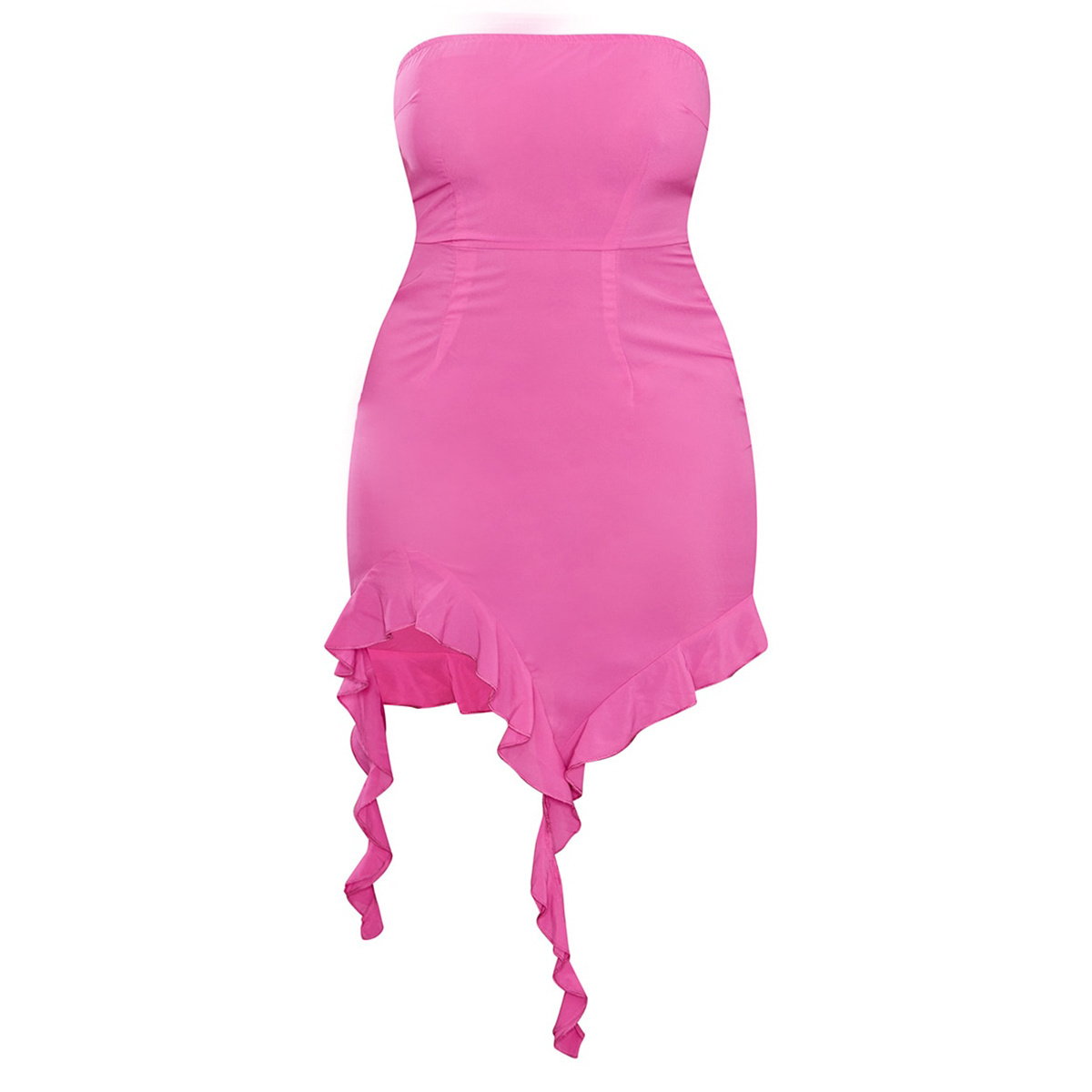 Pink Chiffon Cute Sexy Daily  Frill Edge Bandeau Mini Women's Dress