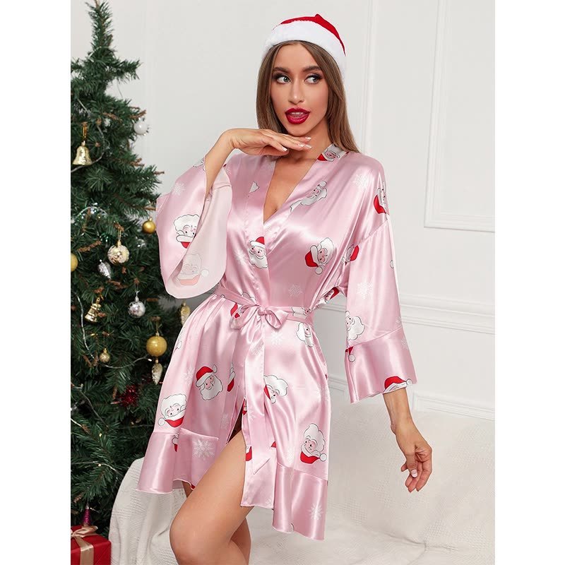 Custom Christmas Robe Nightgown Women's Ice Silk Sexy Pajamas Bathrobe Luxury Women's Sleepwear