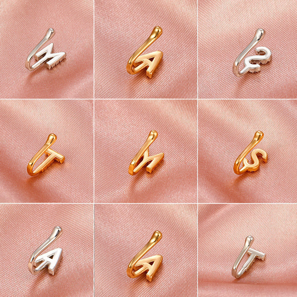 Trendy Jewelry Free Sample Punk 1Pcs Brass CZ A-Z Alphabet Gold Clip Initial Letter Nose Rings For Women