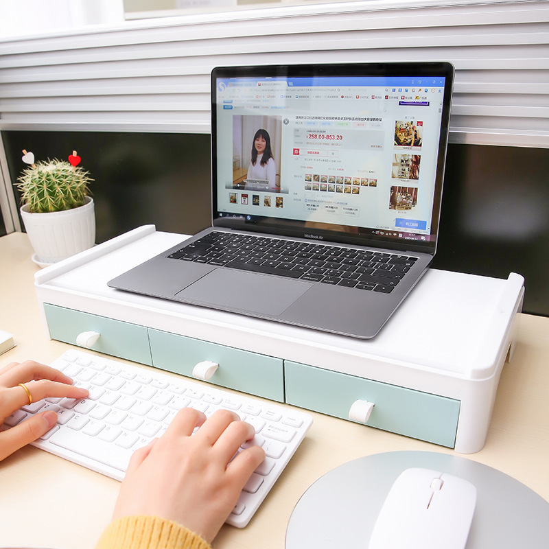 Modern Office Computer Raised Plastic Storage Shelf Desk Organizer With Drawer