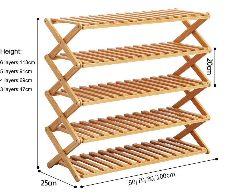 Wood Floor Rack Foldable Display Shoes Storage Shelves