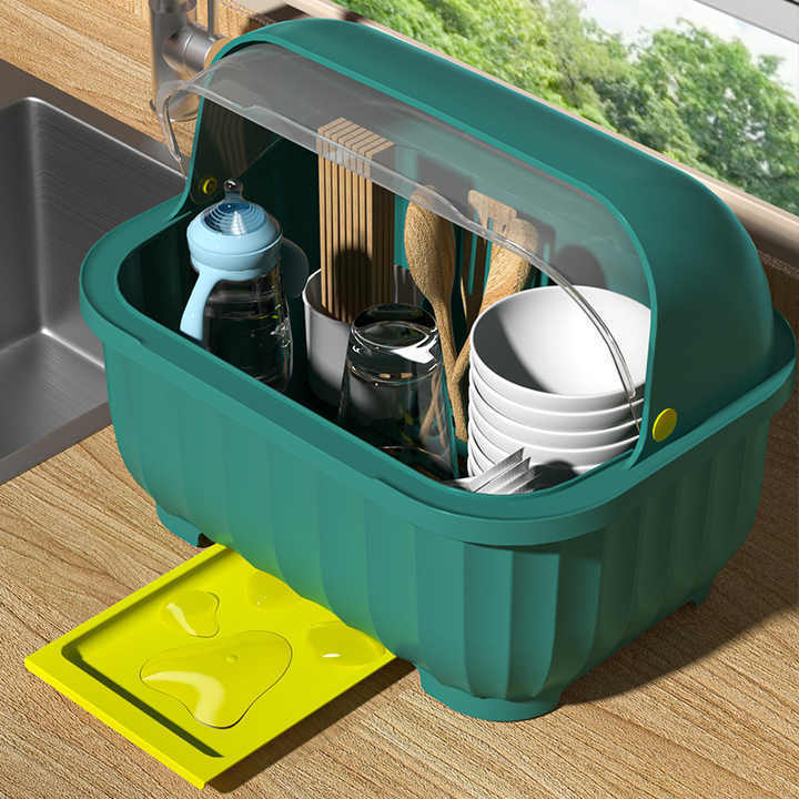 Freely detachable plastic kitchen organizer dis drying rack dish drainer with cover