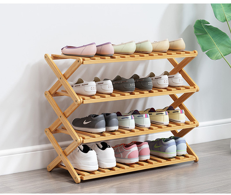 Wood Floor Rack Foldable Display Shoes Storage Shelves