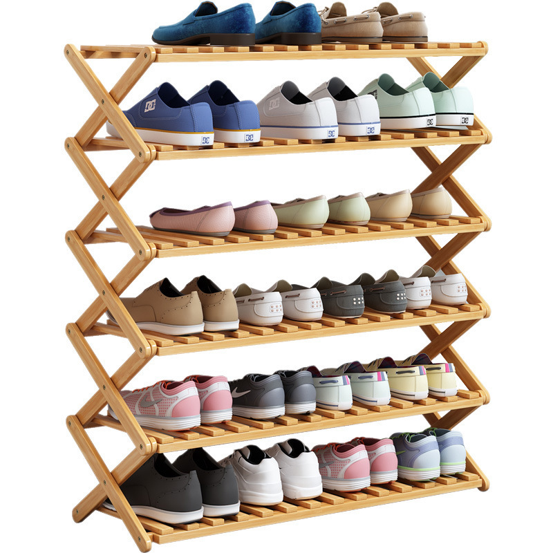 Wood Floor Rack Foldable Display Shoes Storage Shelves