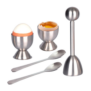 Egg Cracker Topper Set Soft Hard Boiled Eggs Separator Tool Include Spoons and Cups-Shell Remover Cutter-Steel Spoon Cup