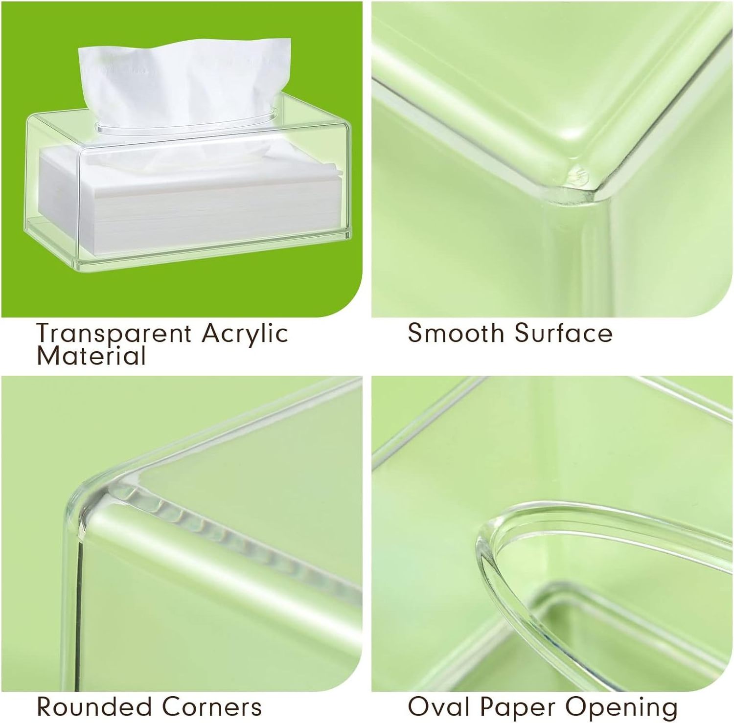 Acrylic Tissue Box Cover Rectangular Clear Tissue Holder Dispenser Facial Tissue Holders for Office Home Bathroom