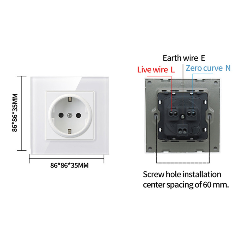 FIKO 86type Black Tempered glass panel wall socket EU/UK/US/Australia Standard with switch+USB+Type-c+Indicator light