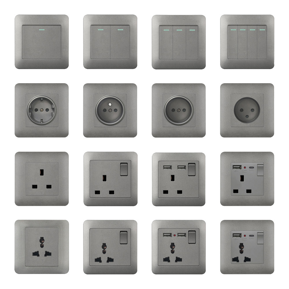 FIKO Wall switches and sockets EU/UK Standard 13A/16A/20A/45A with USB/Type-c/Dimmer/Doorbell/Curtain/TV/Computer/Kitchen switch