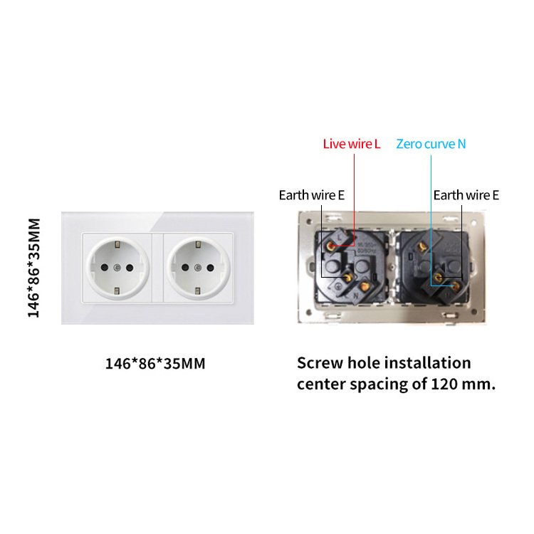 Fiko 147type White Tempered Glass Panel Wall switches and sockets EU/UK/US/Australia Standard With USB+Type-c+indicator light