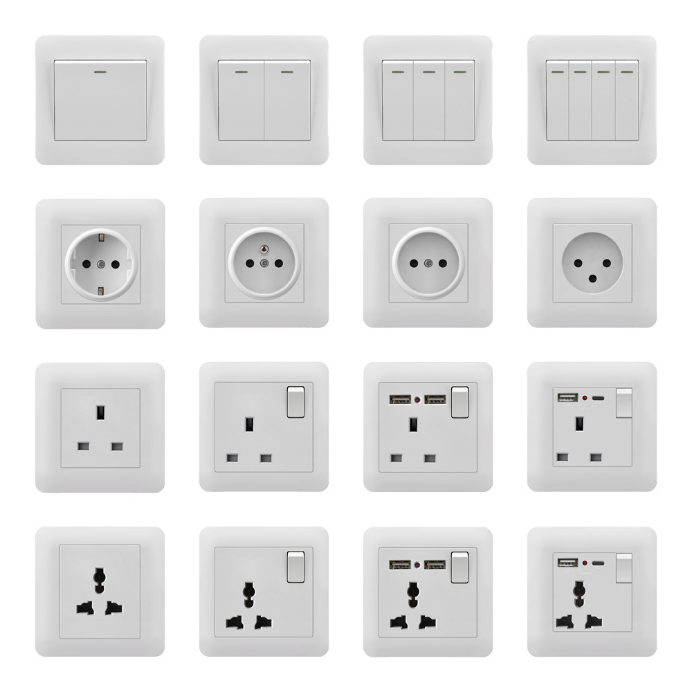 FIKO Wall switches and sockets EU/UK Standard 13A/16A/20A/45A with USB/Type-c/Dimmer/Doorbell/Curtain/TV/Computer/Kitchen switch