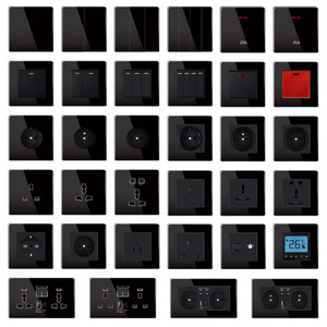 Fiko 147type Black Tempered Glass Panel Wall switches and sockets EU/UK/US/Australia Standard With USB+Type-c+indicator light