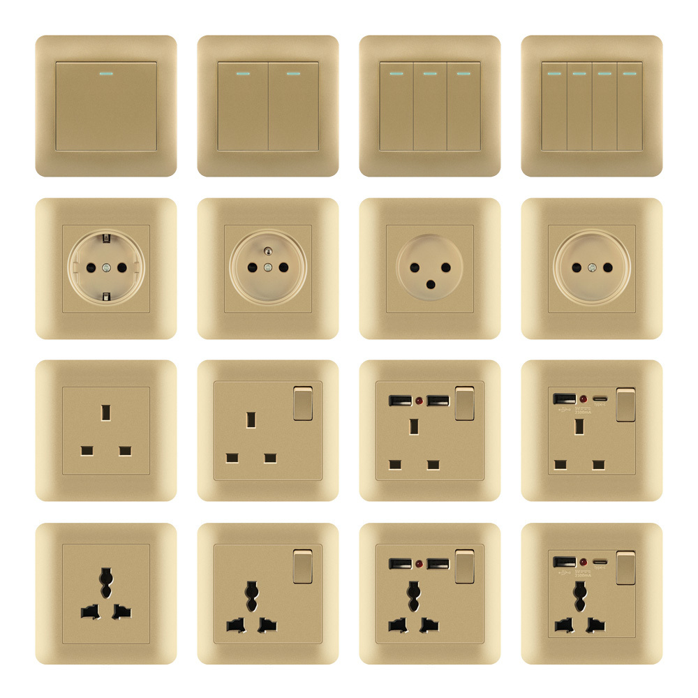 FIKO Wall switches and sockets EU/UK Standard 13A/16A/20A/45A with USB/Type-c/Dimmer/Doorbell/Curtain/TV/Computer/Kitchen switch